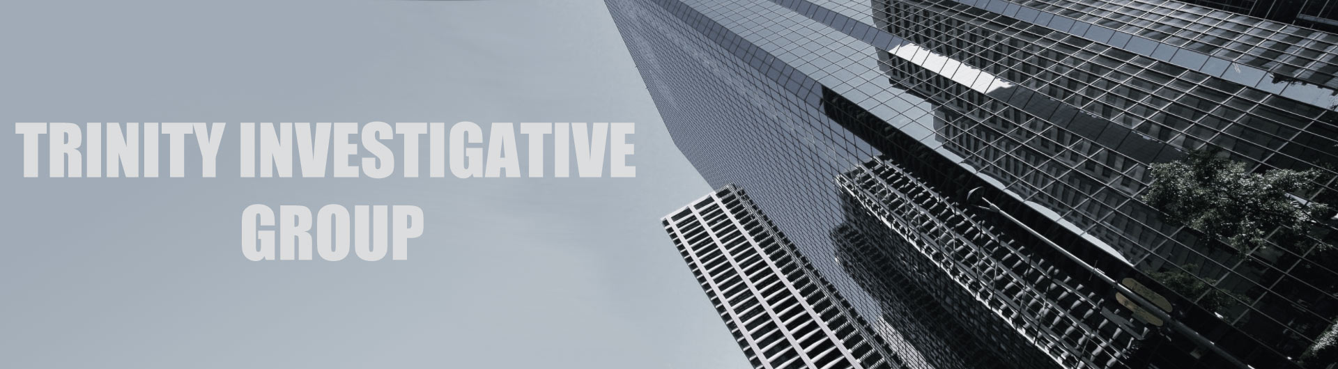 A view of tall buildings with the text “Trinity Investigative Group”